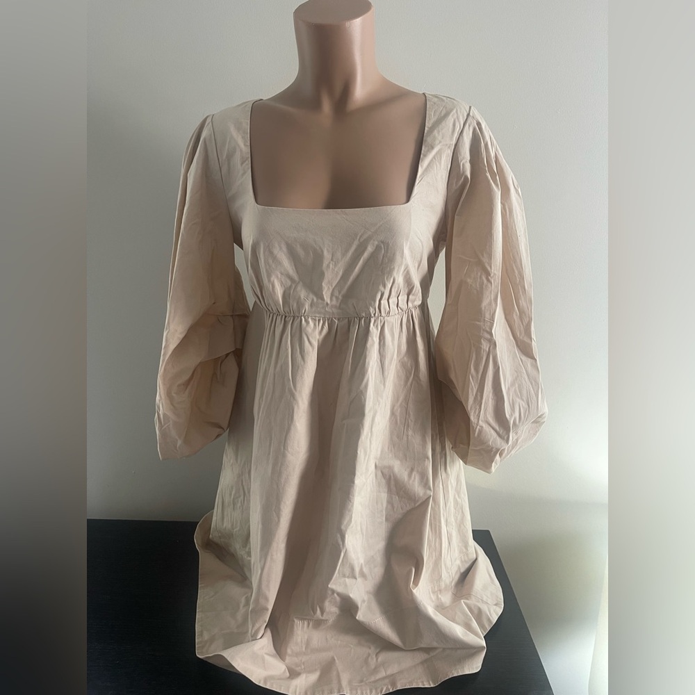 STAUD Sophie Puff Sleeve Mini Dress in Biscotti